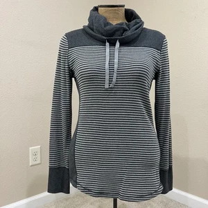 Eddie Bauer Outdoor Women Funnel Cowl Neck Top Medium Gray Striped  Long Sleeve - Picture 1 of 20