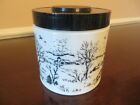 VINTAGE MAXWELL HOUSE MILK GLASS INSTANT COFFE CANISTER 5" x 5" - WINTER FARM