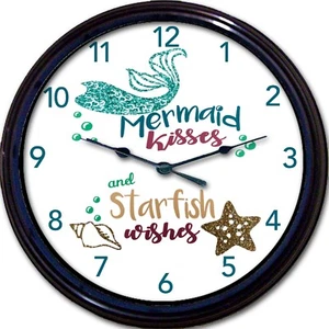 Mermaid Starfish Beach Ocean Wall Clock Summer Shore Vacation Wishes Kisses 10" - Picture 1 of 2
