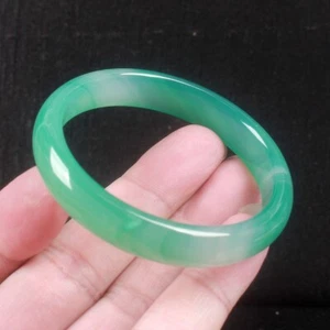 54 MM Certified Natural Agate Chalcedony Green Jade Bracelet Bangle 0537 - Picture 1 of 11