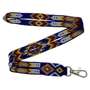 Handmade Beaded Blue Gold Fashion I D Holder Lanyard steel Hook - Picture 1 of 2