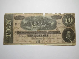 $10 1864 Richmond Virginia VA Confederate Currency Bank Note Bill RARE T68 - Bild 1 von 2