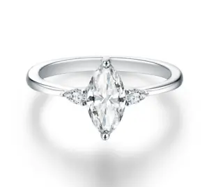 1ct Marquise Cut Ring Solitaire 18k White Gold Lab-Created Diamond Test Pass 4.5 - Picture 1 of 6