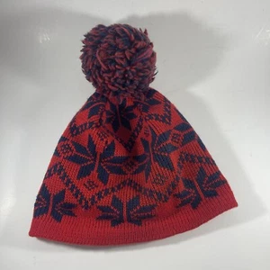 Wigwam Mills 100% Virgin Wool Ski Snow Beanie USA Red Vtg Snowflakes Fair Isle - Picture 1 of 5