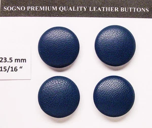 4 MADE IN USA Teal Blue Genuine leather covered jacket buttons, 23mm, metal loop - Picture 1 of 8