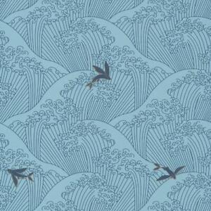 100396237 - Hanami Ocean Rolling Waves Blue Casadeco Wallpaper