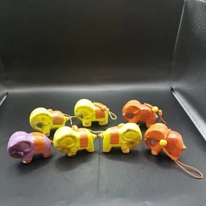 7 ELEPHANT Wooden 2"×2.5" Ornament Hanging Various colors - Picture 1 of 12
