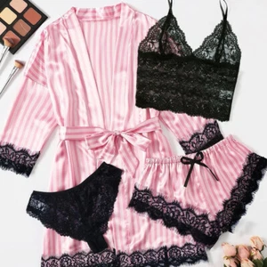 4PCS Women Ladies Lace Satin Silk Robe Dress Sleepwear Babydoll Nightgown Pajama - Picture 1 of 29
