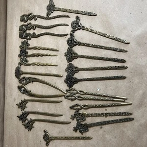 Conjunto antiguo de 24 piezas de colección horquilla china bronce tibetano accesorios para cabello horquilla - Imagen 1 de 8