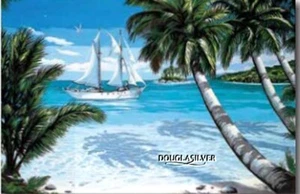 SHIP IN A TROPICAL LAGOON LARGE SIZE NEEDLEPOINT CANVAS BY MARGOT - Picture 1 of 1