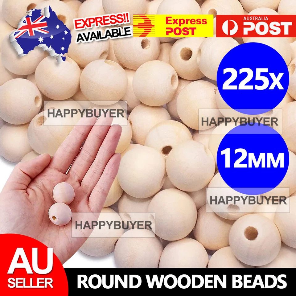 225X Round 12mm Macrame Wood Beads 3mm Hole Natural Unpainted Wooden Bead - image 1 of 4