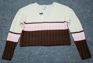 Rue21 Sweater Womens M Brown Striped Cropped Pullover Long Sleeve V Neck New - Picture 1 of 12