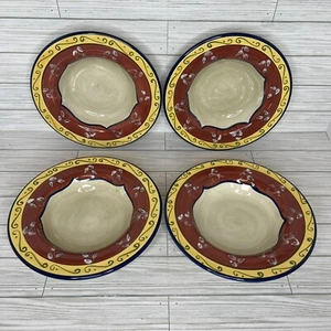 Pier 1 “Vallarta” Hand Painted Earthenware Large Rimmed Pasta Bowls Set of 4 - Picture 1 of 10