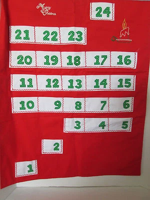 Handmade Appliqued Advent Christmas Calendar Red and Green 24 Pockets - Image 1 of 3