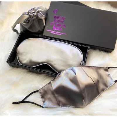 Grey Silk Sleep Mask Face Mask Luxe Gift Set/Face Cover/Eye Mask/Best Gift Ideas - Image 1 of 4