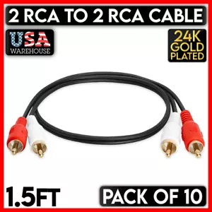 Cable RCA doble 1,5 pies dos 2 RCA cable de audio estéreo altavoces subwoofer TV paquete de 10 - Imagen 1 de 3