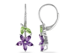 1.84 Carat (ctw) Amethyst & Peridot Flower Earrings Sterling Silver - Picture 1 of 3