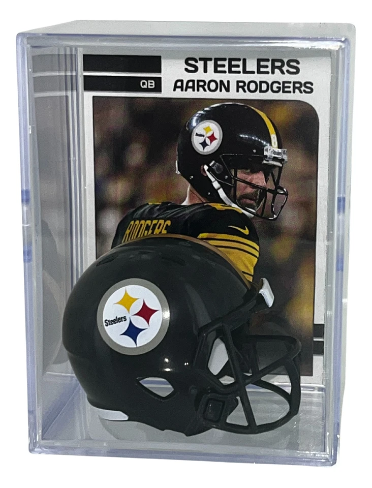 Aaron Rodgers Tarjeta Pittsburgh Steelers Tamaño Bolsillo Fútbol Casco Caja Sombra Foto 1 de 1