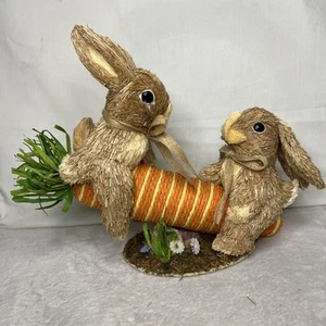 Sisal Straw Bunny Rabbits Carrot Seesaw Easter Decor Big! 13x10” - Picture 1 of 15