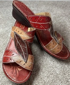 Spring Step Sandals Azalea Leaf Slides Low Wedge Size 37 or 6.5 - Picture 1 of 8