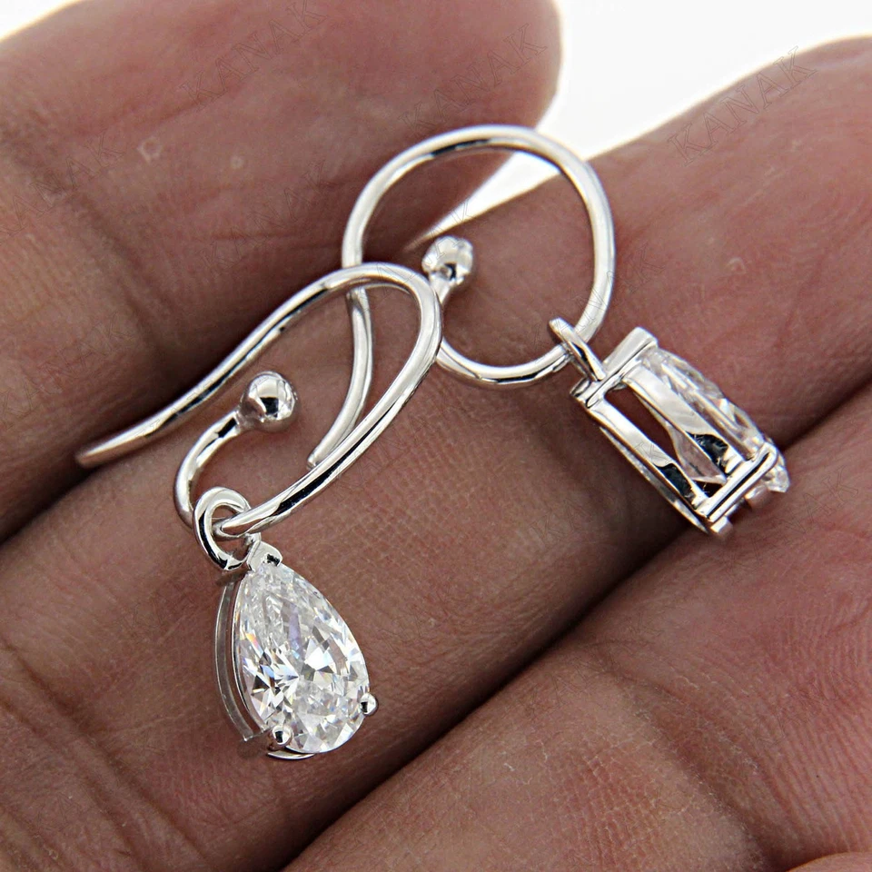 3Ct Pear Cut Lab-Created Diamond Dangle Drop Earrings 14K White Gold Plated Foto 1 de 1