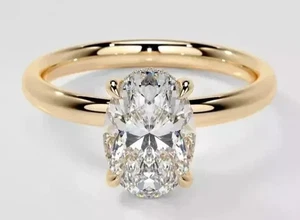 3.00CT Oval EF/VS1 Lab Grown Diamond Hidden Halo Engagement Ring 14k Yellow Gold - Picture 1 of 3