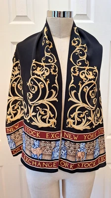 Bufanda de seda vintage 10, Bolsa de Nueva York 53,5" X 13" Foto 1 de 4