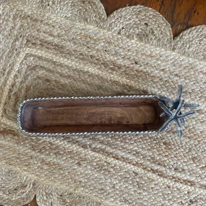 Mud Pie Wood Starfish Bowl Candy Trinket Dish 14in Metal Decorative Rim - Picture 1 of 17