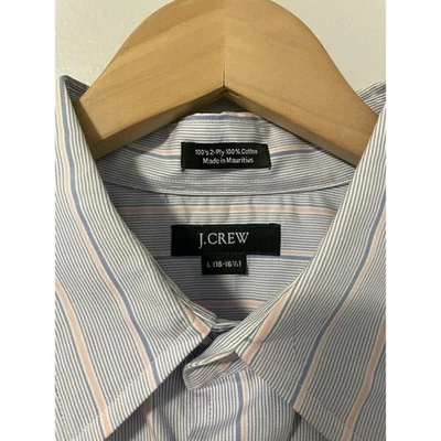 J. Crew Men's Blue Pink Stripe Long Sleeve Button Down Shirt Size L (16-16.5) - Image 1 of 4