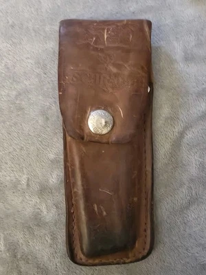 Funda de cuchillo de cuero Schrade vintage marrón cierre a presión estuche hecho en EE. UU. SOLO 6" Foto 1 de 4