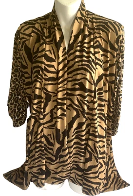 Ellen Tracy Jacket Woman S Animal Print Traveler 3/4 Cinched Sleeves Open Front - Image 1 of 4