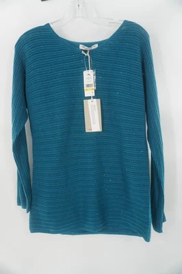 Pulôver túnica suéter conforto/trabalho Tommy Bahama azul-petróleo/azul com nervuras tamanho M - Imagem 1 de 4
