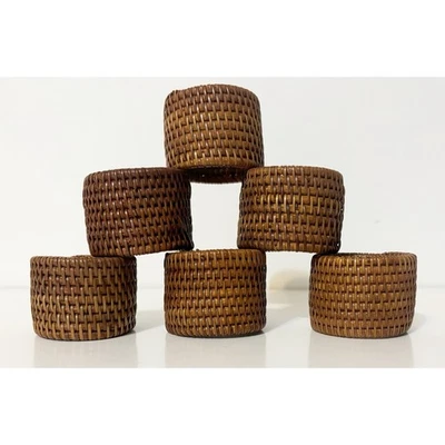 6 servilleteros redondos naturales tejidos de mimbre ratán DE COLECCIÓN, marrón, EXCELENTE ESTADO Foto 1 de 4