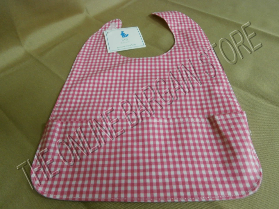 2 Pottery Barn Kids Pink Gingham Check Wipeable Bibs Baby Nursery Burp Cloth  - Image 1 of 1
