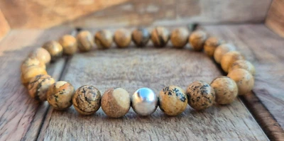 Jaspis Armband 925 Silber Perle Perlenarmband Naturstein Partnerarmband - Bild 1 von 4