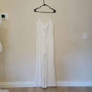 Lulus Cheers to Chic Ivory Sleeveless Jumpsuit Wide Leg Stretchy, Size L - Picture 1 of 6