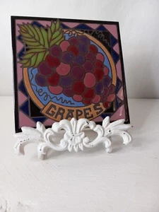 Triton Hand Painted Grapes Trivet Art Tile Made in USA - Picture 1 of 3
