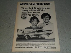 1972 PENNZOIL RACING OIL WHIPPLE AND MCCULLOCH AD / ARTICLE - Photo 1/1
