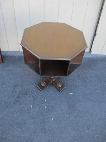 63435 Antique Walnut SWIVEL Lamp Table Nightstand Stand Cover