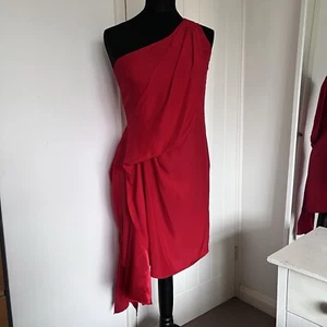 Oasis Red Silk Asymmetric Neckline Drape Dress in UK 10 *bnwt* vtg Y2K - Picture 1 of 24