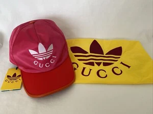 Gucci x Adidas SATIN PINK RED BASEBALL CAP Hat Size M Medium NEW NWT - Picture 1 of 16