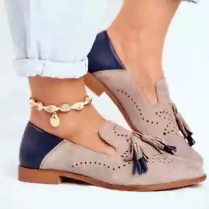 Damenschuhe Brogue Ballerinas Herbst neu Frau Mode Quaste runde Spitze Fransen PU - Bild 1 von 23