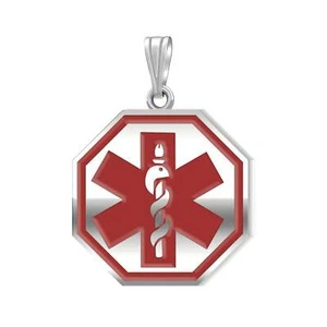 Colgante médico rojo octágono de plata de ley 925, 1 pulgada - Imagen 1 de 2