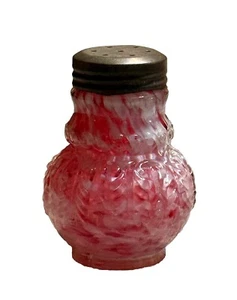 Antique Northwood Glass Leaf and Umbrella Cranberry Spatter Salt Shaker a - Picture 1 of 3