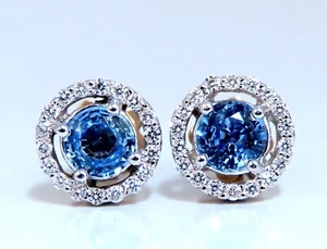 1.75ct Natural Sapphire Diamonds Cluster Earrings 14 Karat gold - Picture 1 of 4