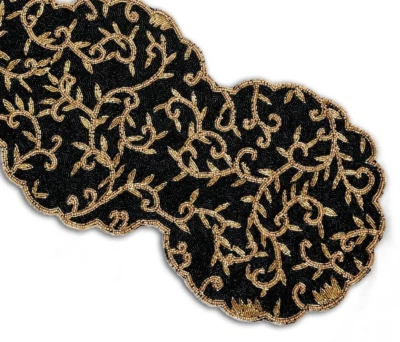 Floral Beads Table Runner Black And Gold Table Runner Designer Tableware 13X36In - Image 1 of 4