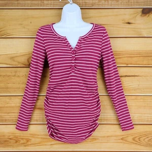 Motherhood Maternity Ribbed Shirt Womens Sz S Pink Striped Stretch Ruched Sides - Picture 1 of 7