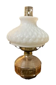 Vtg Lamplight Farms Glass Oil Lamp & Brass Burner Hurricane And Milk Glass Shade - Picture 1 of 4