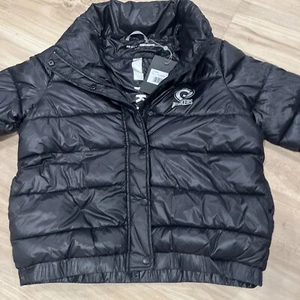 DKNY Womens Green Bay Packers Puffer Down Jacket, Black XL New - Picture 1 of 12