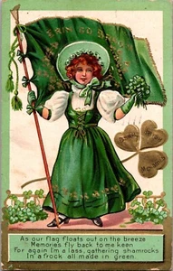 Cartolina Giorno di San Patrizio mentre la nostra bandiera galleggia fuori divisa retro spedita 1909 - Foto 1 di 2